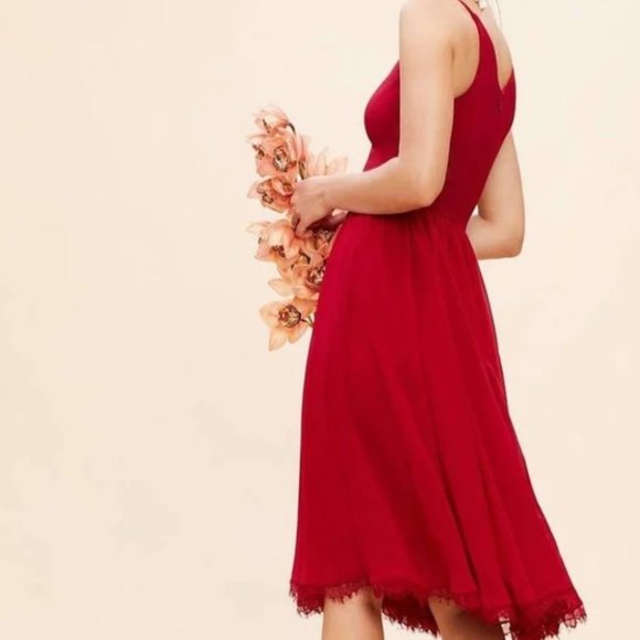 NWOT DRESS THE POPULATION Garnet Alicia Mixed Media Midi Dress - Picture 2 of 9